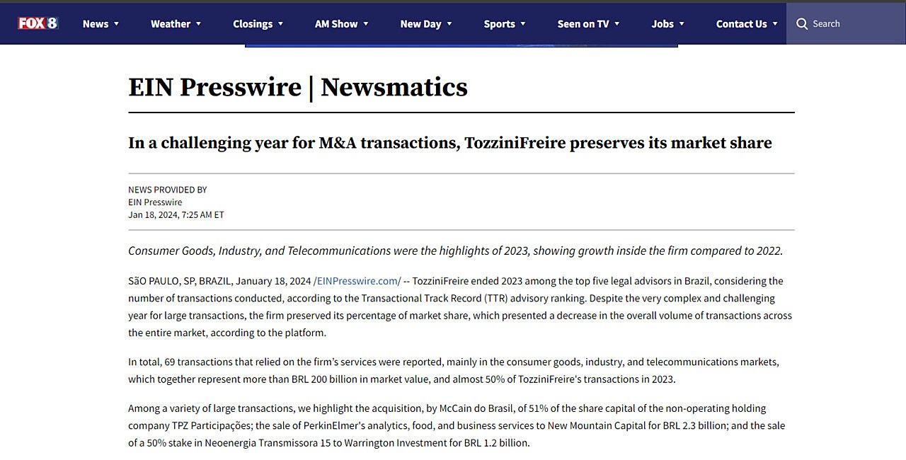 In a challenging year for M&A transactions, TozziniFreire preserves its market share